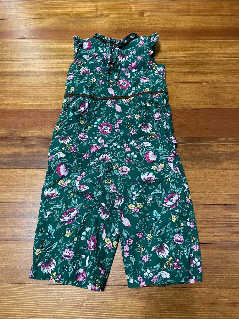 Janie and Jack Green Floral Girls' Romper with Pink & Yellow Accents Size 2T